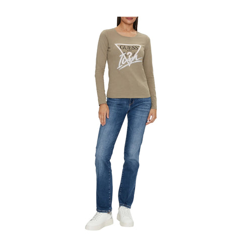 Guess T-shirt T-shirt Donna Icon a maniche lunghe Bianco - Francavilla Moda